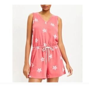 Lou & Grey Star Print Drawstring Romper Red Sleeveless V-Neck Size M